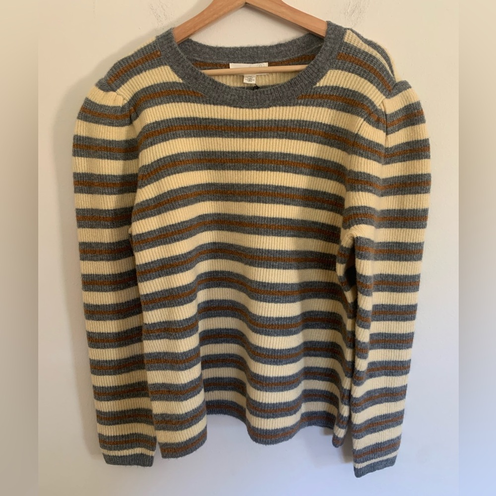 Treasure & Bond Striped Cowlneck Sweater in Cream, Gray, Brown